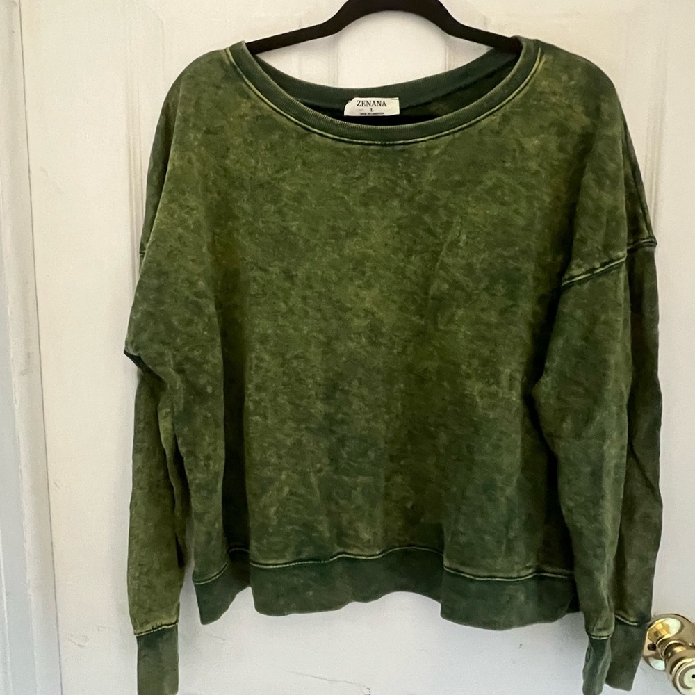 Zenana Outfitters Olive Green Crew Neck Sweater